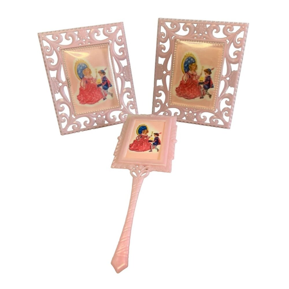 Childs Pink Dresser Vanity Set Brush 2 Picture Frames by The Standard Vintage 19